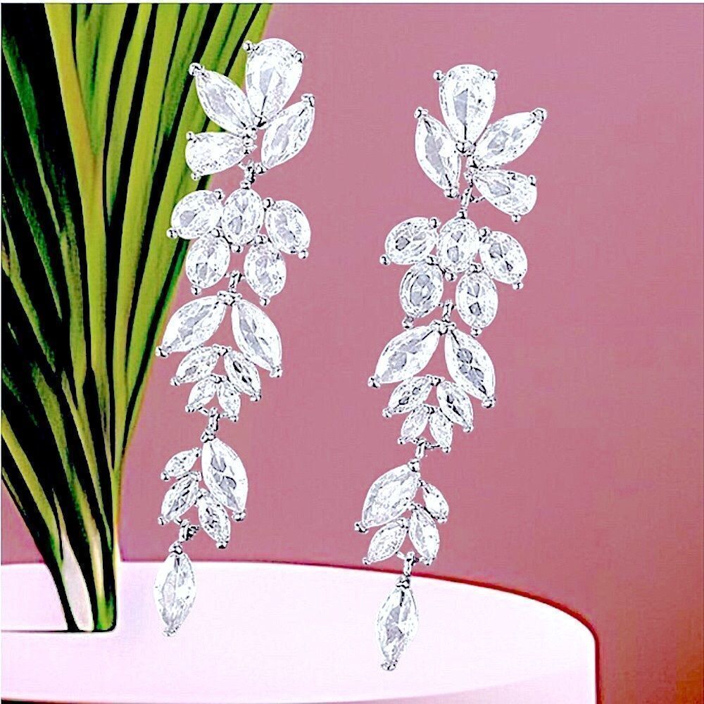 Elegant Silver Swarovski Crystal Drop Earrings